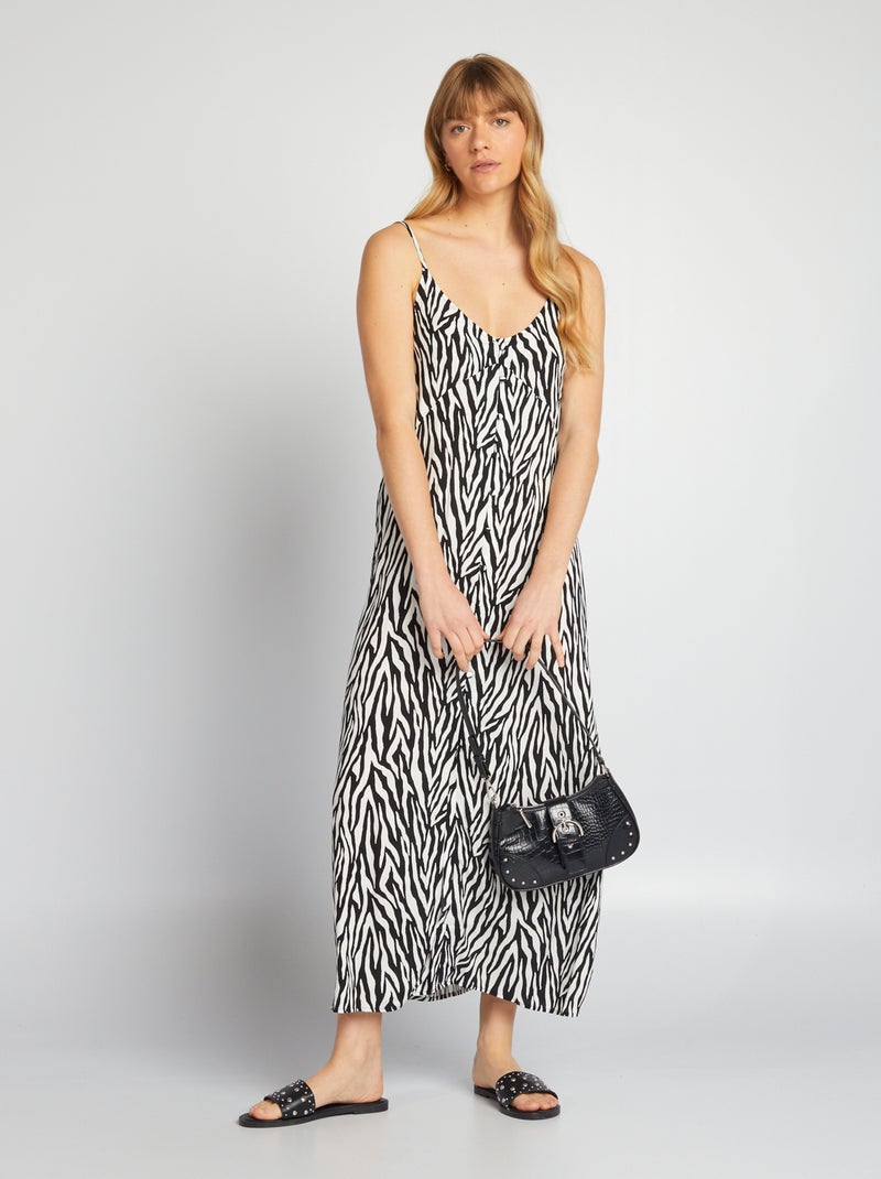 Robe longue fluide à fines bretelles Noir zèbre - Kiabi
