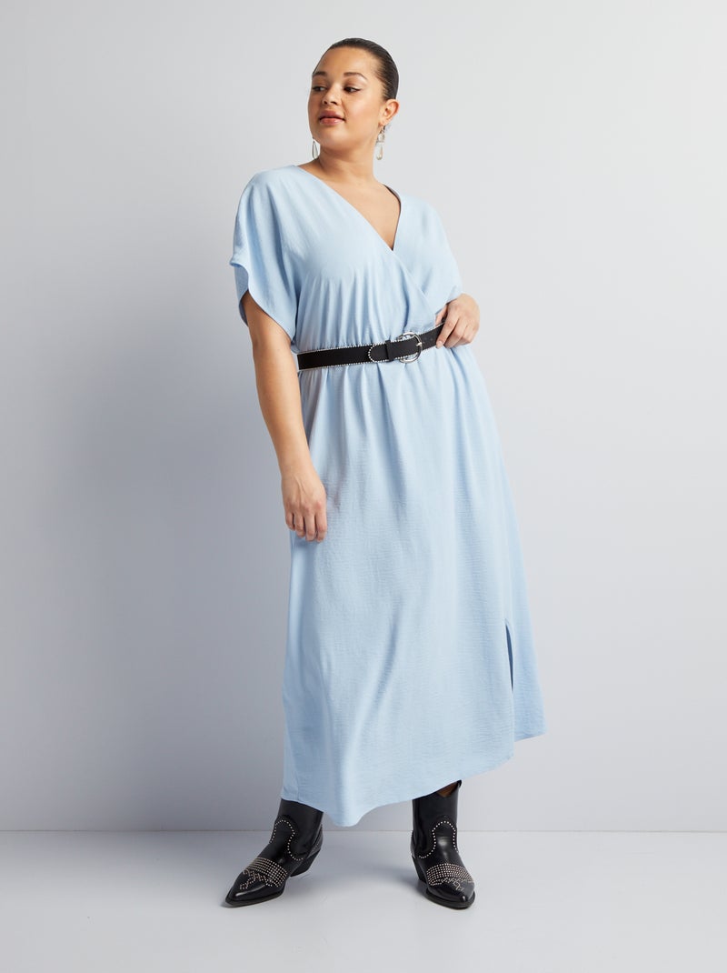 Robe longue fluide à manches courtes Bleu clair - Kiabi