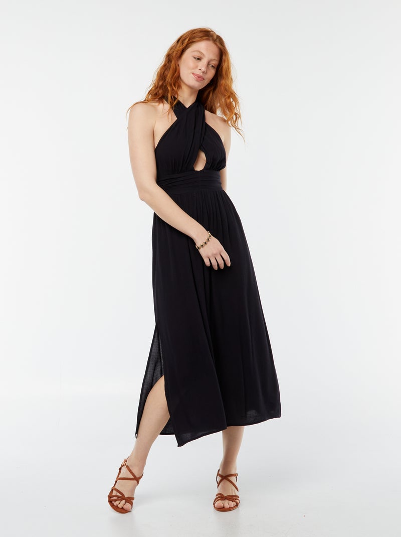 Robe longue fluide avec large décolleté noir - Kiabi