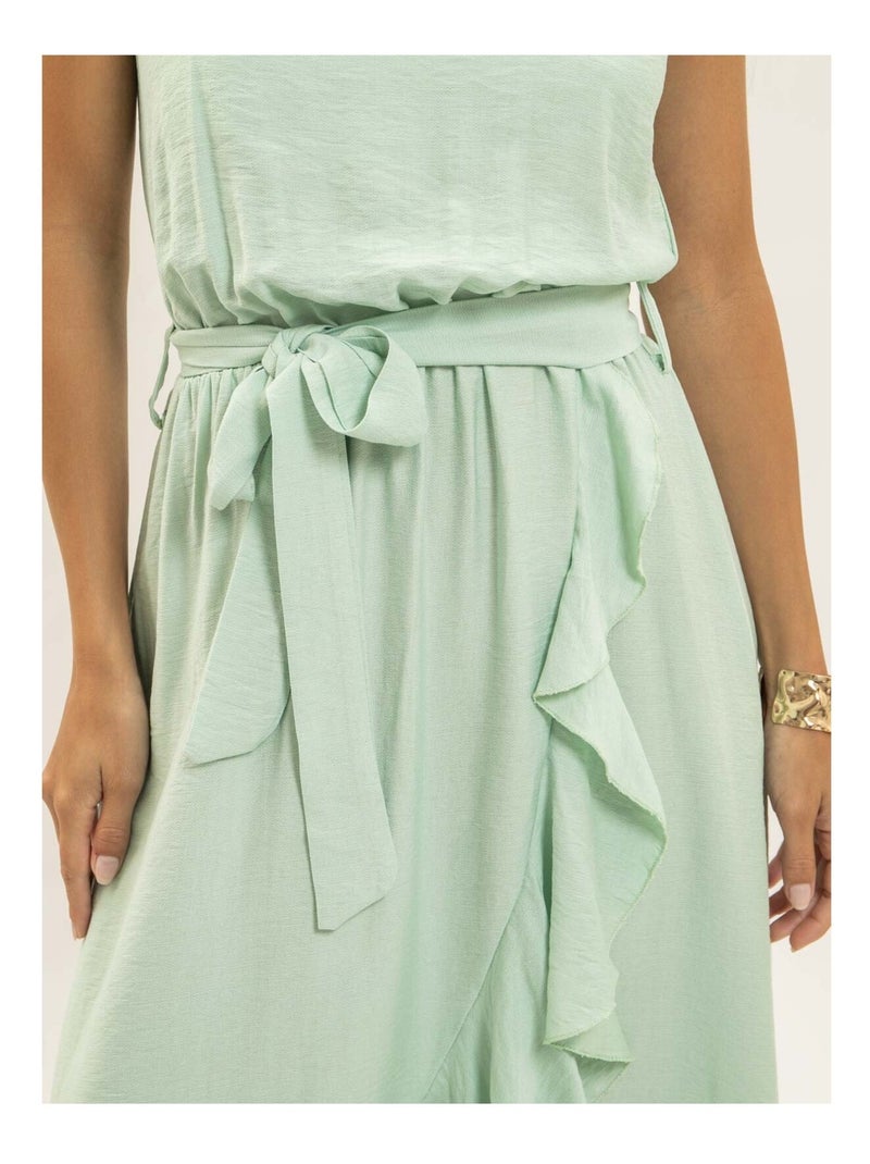 Robe longue fluide avec volants INIVA Vert d'eau - Kiabi
