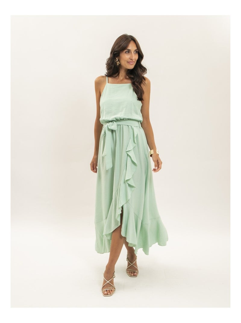Robe longue fluide avec volants INIVA Vert d'eau - Kiabi