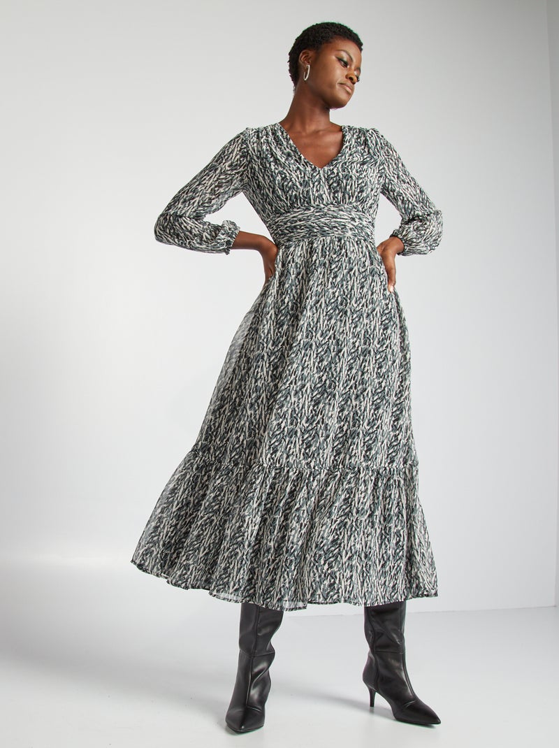 Robe longue fluide imprimée Bleu imprimé - Kiabi