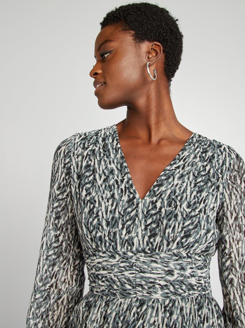 Robe longue fluide imprimée Bleu imprimé - Kiabi