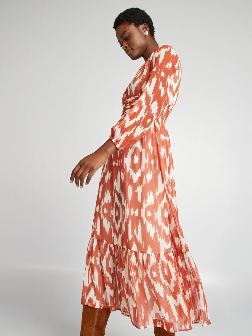 Robe longue fluide imprim?�e - Orange imprim?� - Kiabi - 27.00�?�