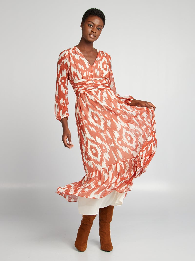 Robe longue fluide imprimée Orange imprimé - Kiabi