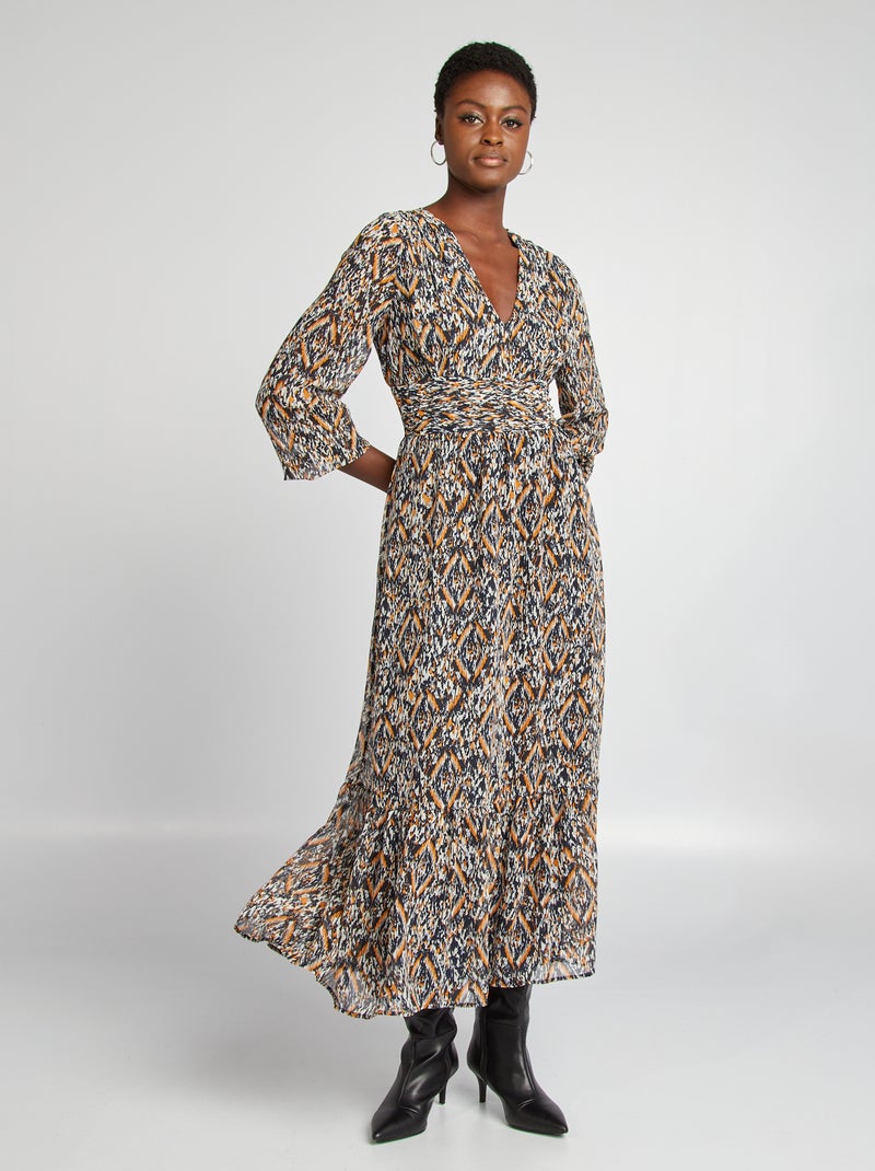 Robe longue fluide imprimée Orange/noir imprimé - Kiabi