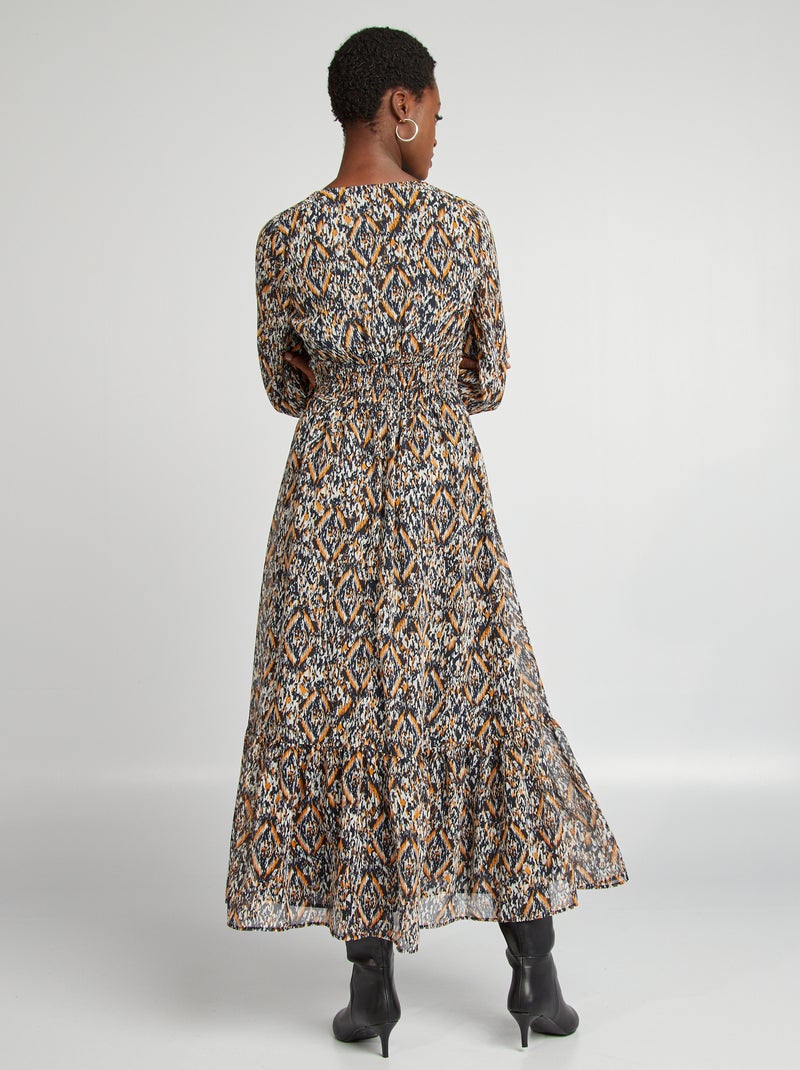 Robe longue fluide imprimée Orange/noir imprimé - Kiabi