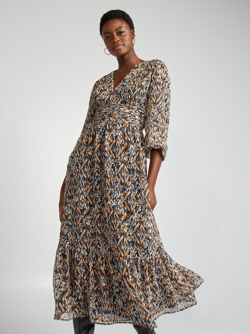 Robe longue fluide imprimée Orange/noir imprimé - Kiabi
