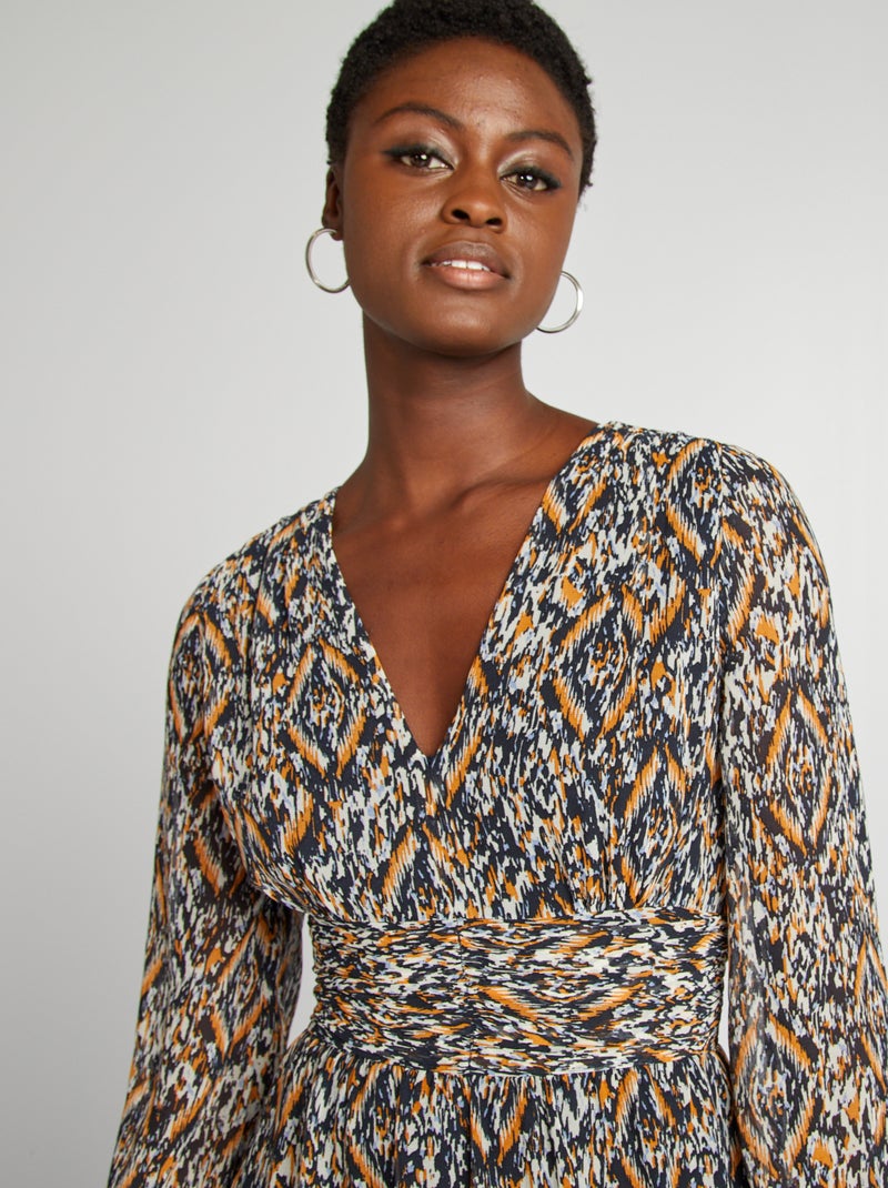 Robe longue fluide imprimée Orange/noir imprimé - Kiabi