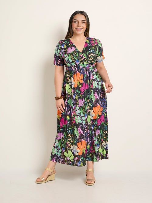 Robe longue fluide manches courtes, fleuri - Afibel - Kiabi