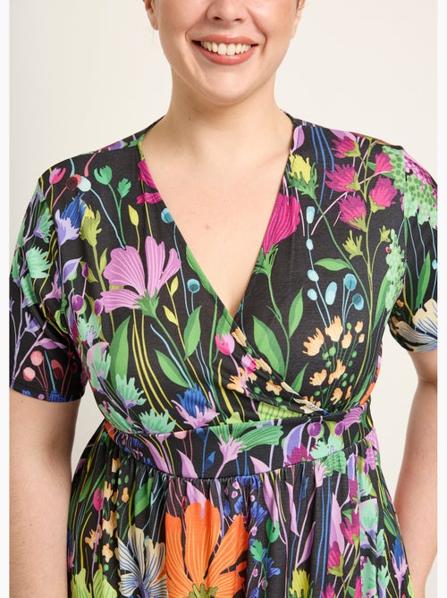 Robe longue fluide manches courtes, fleuri - Afibel - Kiabi