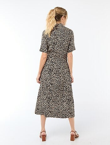 Robe longue forme chemise avec ceinture à nouer all-over