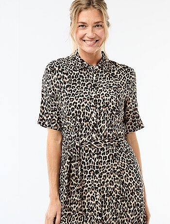 Robe longue forme chemise avec ceinture à nouer all-over