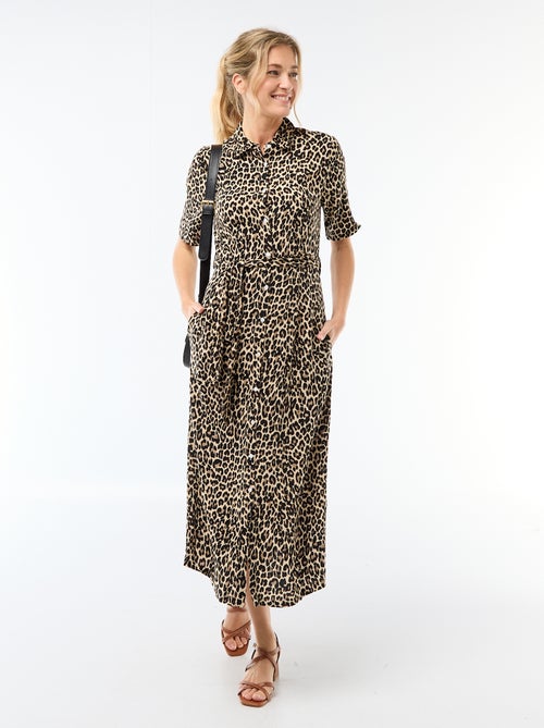 Robe longue forme chemise avec ceinture à nouer all-over - Kiabi