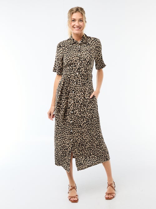 Robe longue forme chemise avec ceinture à nouer all-over - Kiabi
