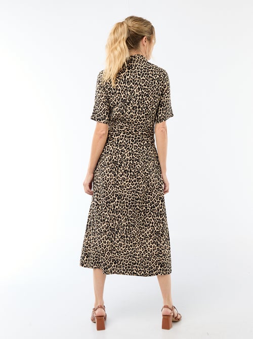 Robe longue forme chemise avec ceinture à nouer all-over - Kiabi
