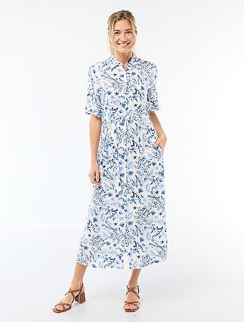 Robe longue forme chemise avec ceinture à nouer all-over