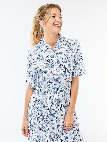 Robe longue forme chemise avec ceinture à nouer all-over