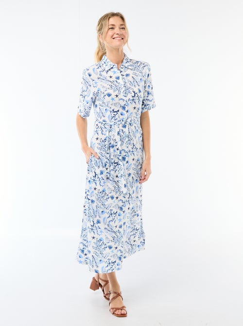Robe longue forme chemise avec ceinture à nouer all-over - Kiabi