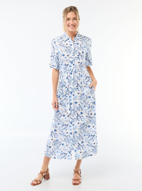 Robe longue forme chemise avec ceinture à nouer all-over - Kiabi