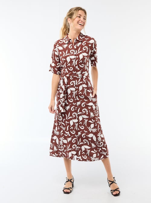 Robe longue forme chemise avec ceinture à nouer all-over - Kiabi