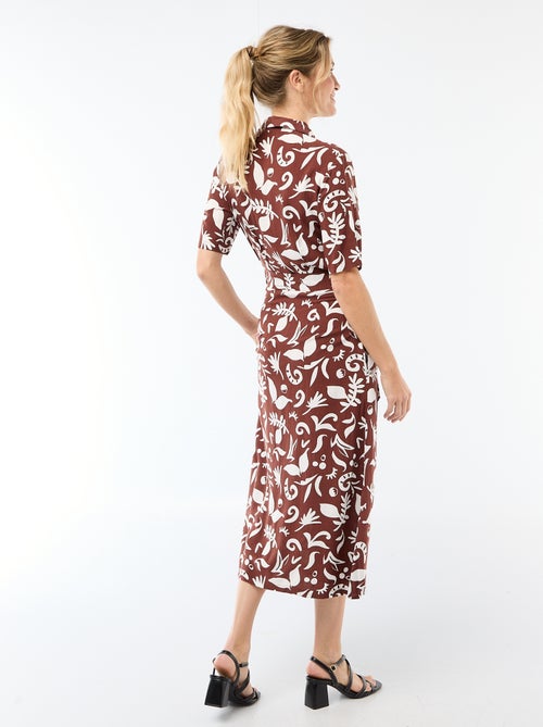 Robe longue forme chemise avec ceinture à nouer all-over - Kiabi