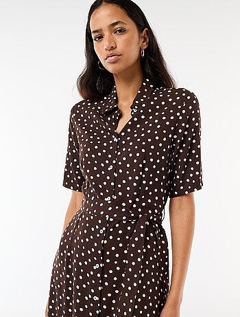 Robe longue forme chemise avec ceinture à nouer all-over