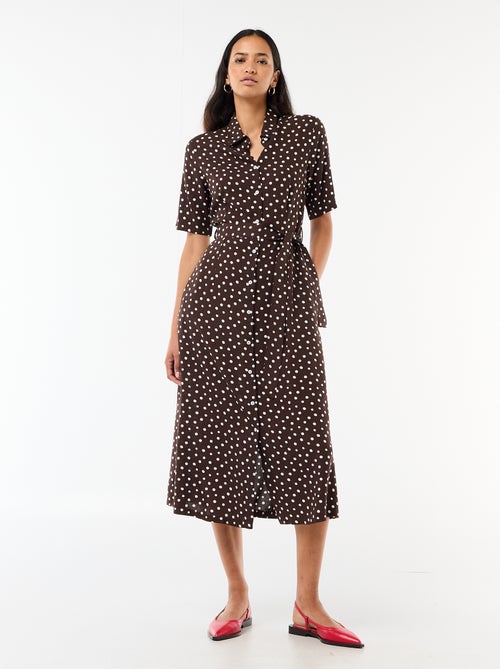 Robe longue forme chemise avec ceinture à nouer all-over - Kiabi