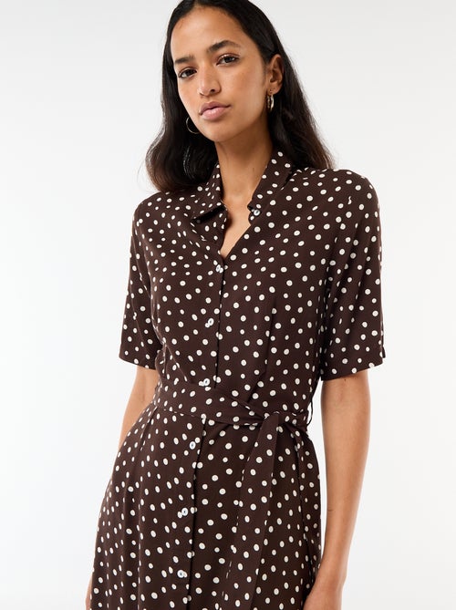 Robe longue forme chemise avec ceinture à nouer all-over - Kiabi