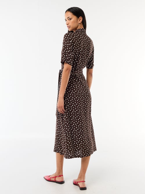Robe longue forme chemise avec ceinture à nouer all-over - Kiabi