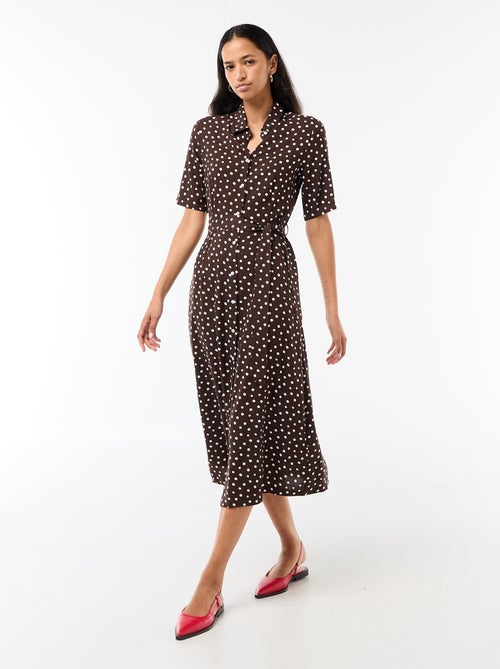 Robe longue forme chemise avec ceinture à nouer all-over - Kiabi