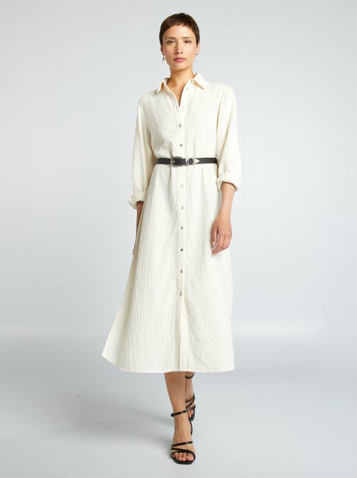 Robe longue forme chemise en double gaze de coton - Kiabi