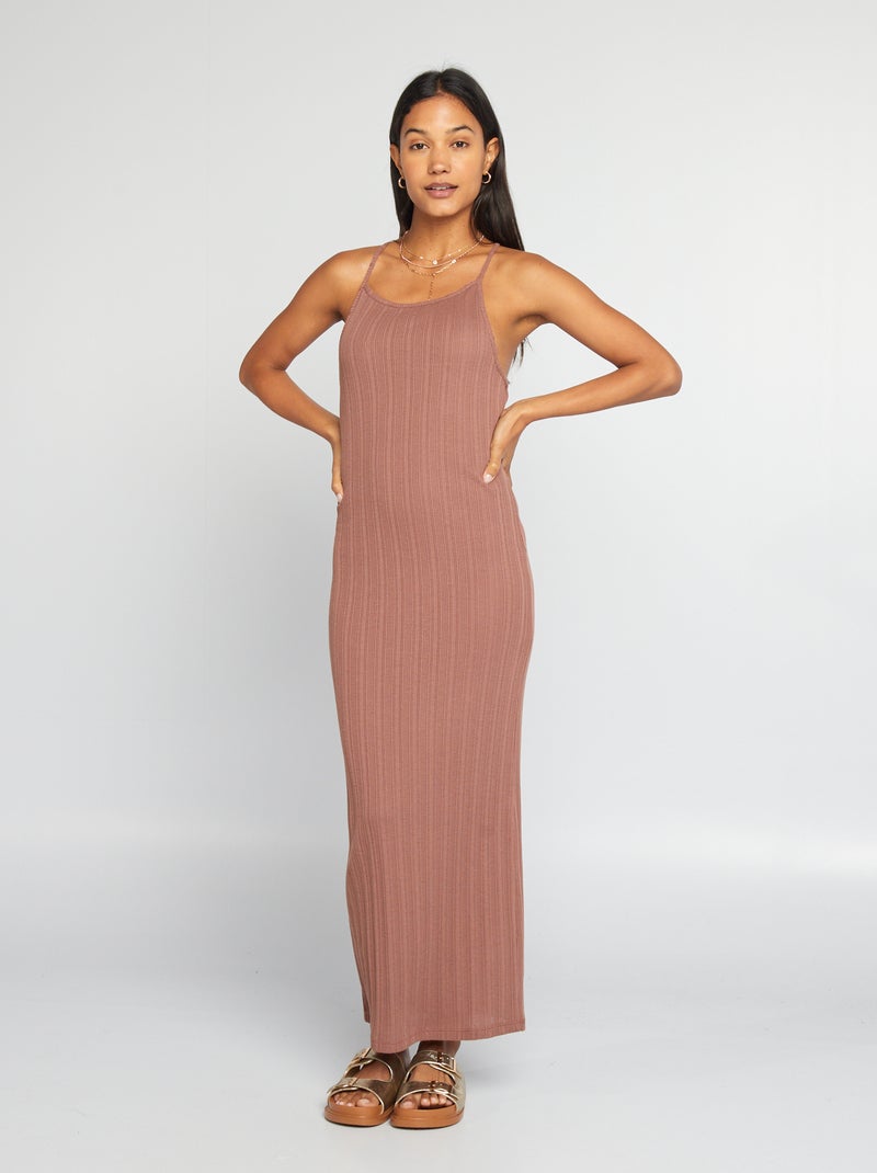 Robe longue fuseau en maille Marron glacé - Kiabi