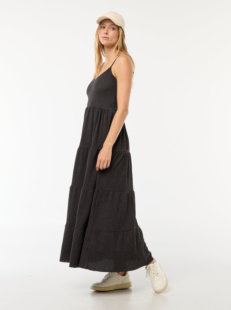 Robe longue gaufrée à étages Noir - Kiabi