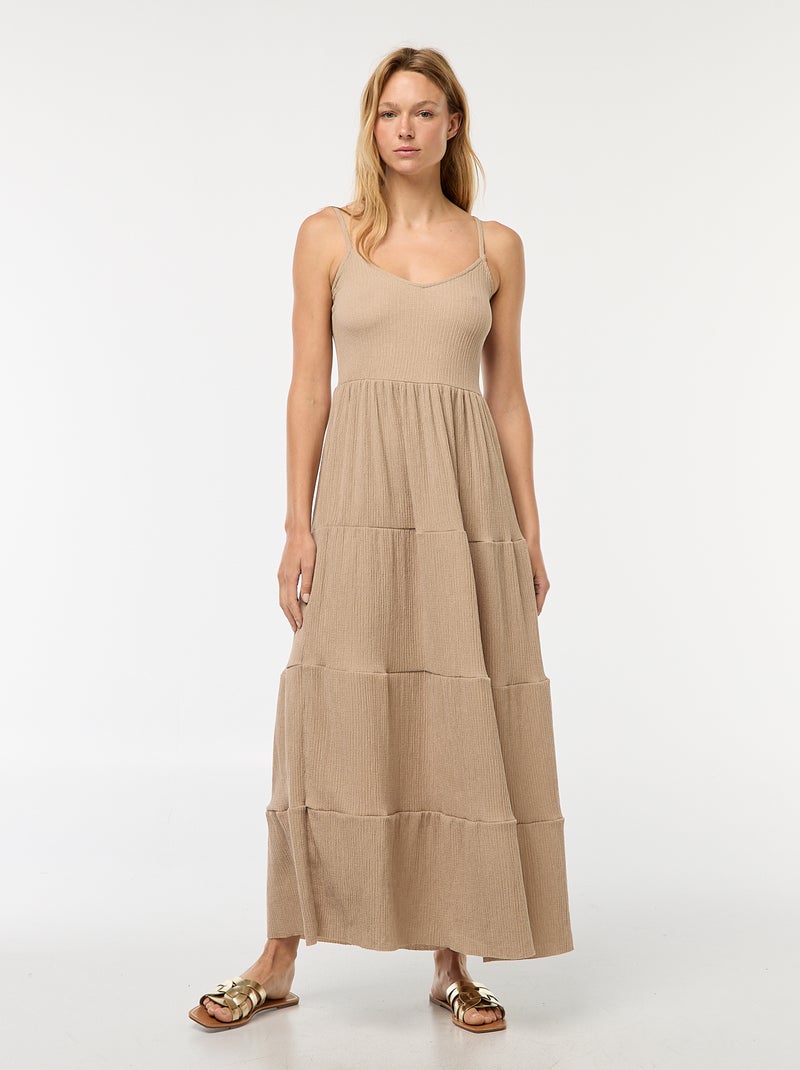 Robe longue gaufrée à étages Taupe - Kiabi