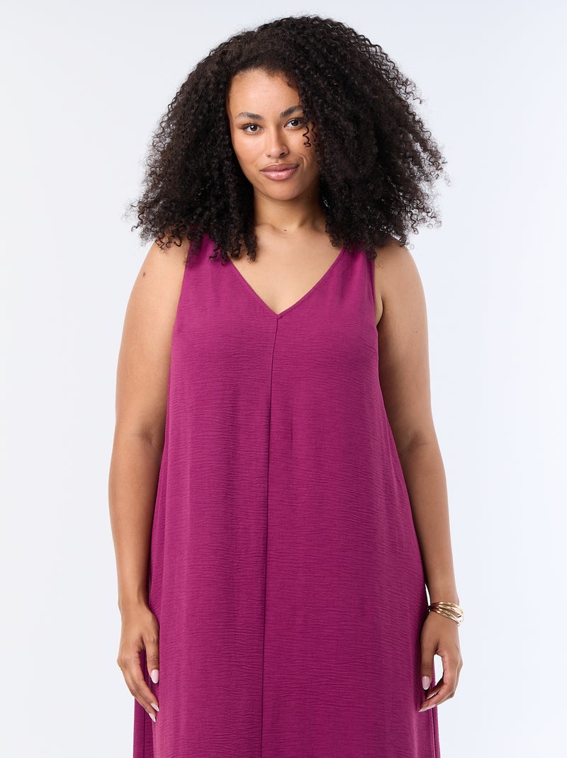 Robe longue gaufrée avec bijou doré Violet - Kiabi