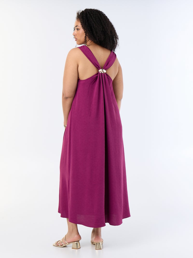 Robe longue gaufrée avec bijou doré Violet - Kiabi