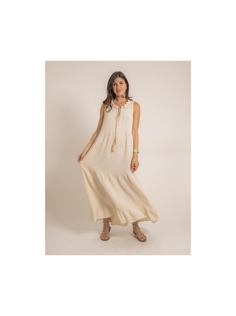 Robe longue gaze de coton IJELMA Ecru - Kiabi