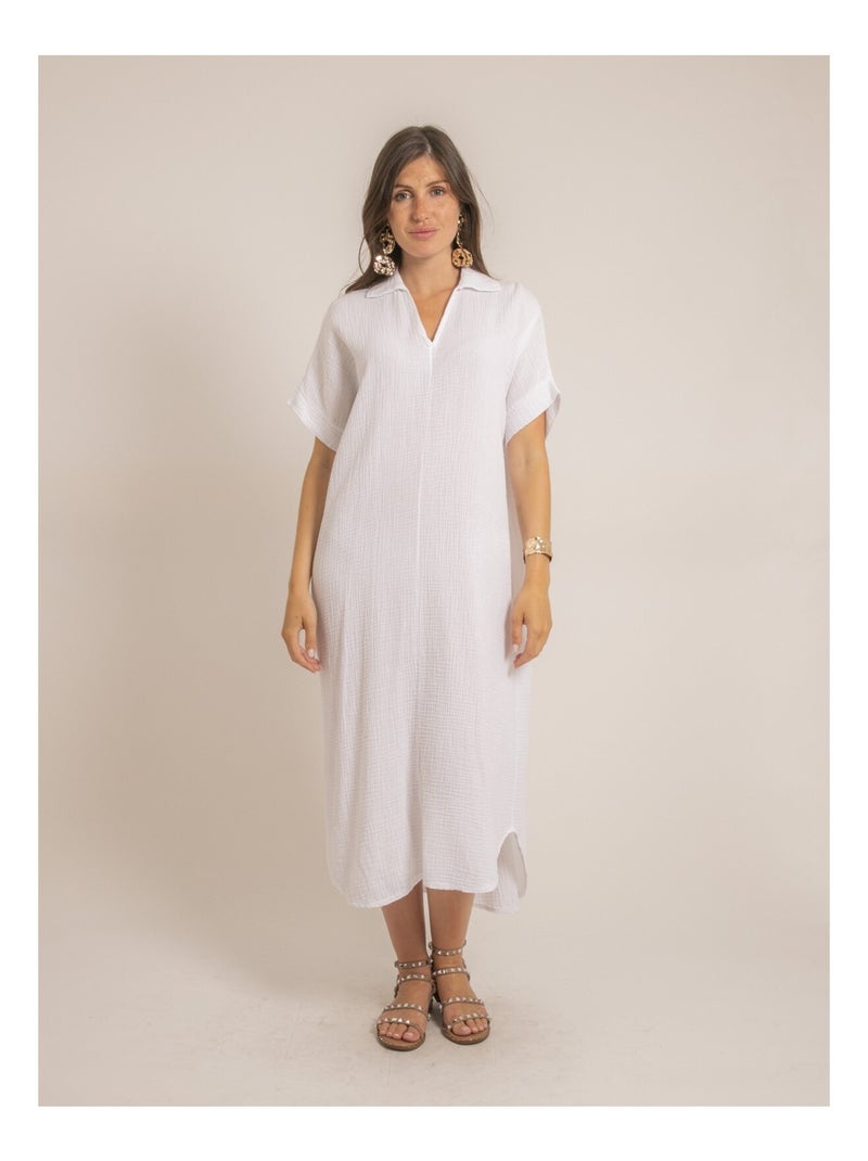 Robe longue gaze de coton IPELOR Blanc - Kiabi