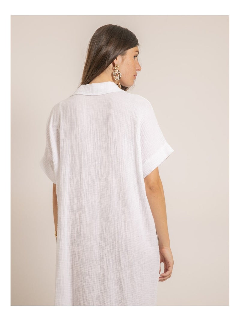 Robe longue gaze de coton IPELOR Blanc - Kiabi