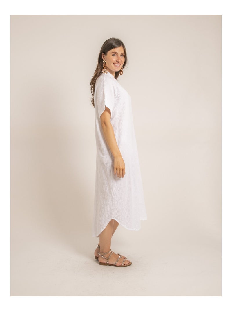 Robe longue gaze de coton IPELOR Blanc - Kiabi