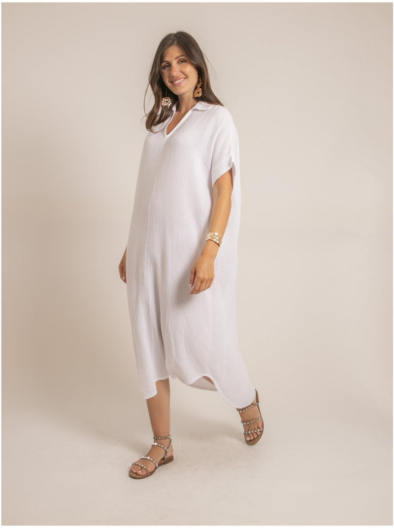 Robe longue gaze de coton IPELOR Blanc - Kiabi