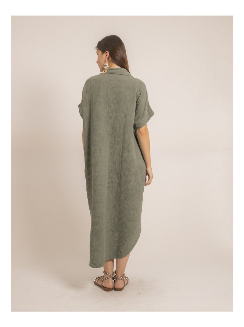 Robe longue gaze de coton IPELOR Kaki - Kiabi