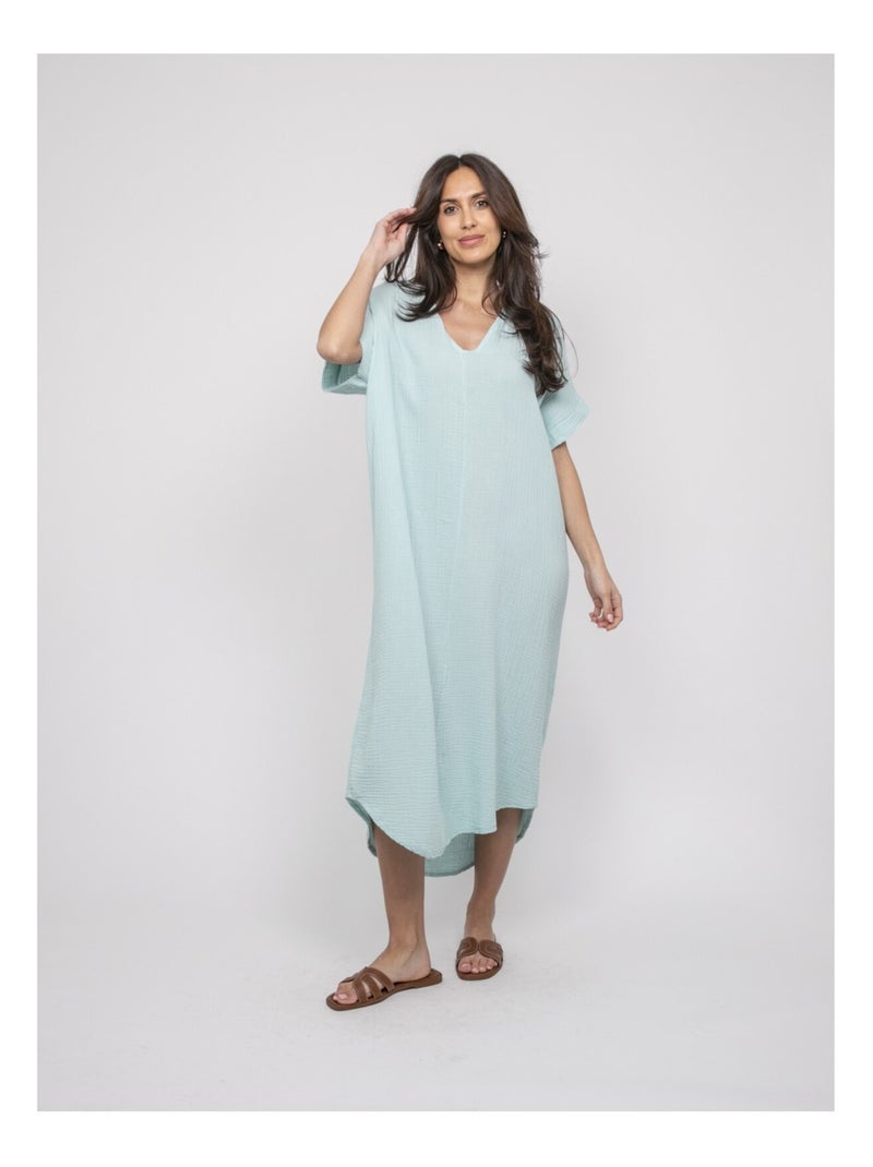 Robe longue gaze de coton IPELOR Vert d'eau - Kiabi