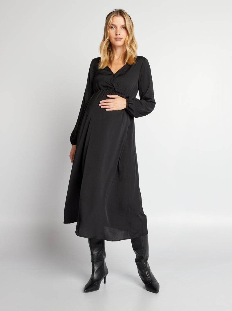 Robe longue grossesse en satin noir - Kiabi