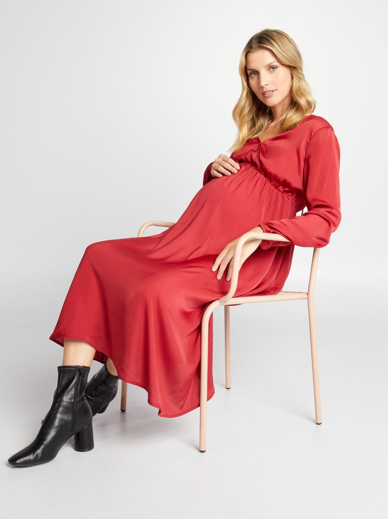 Robe longue grossesse en satin rouge - Kiabi