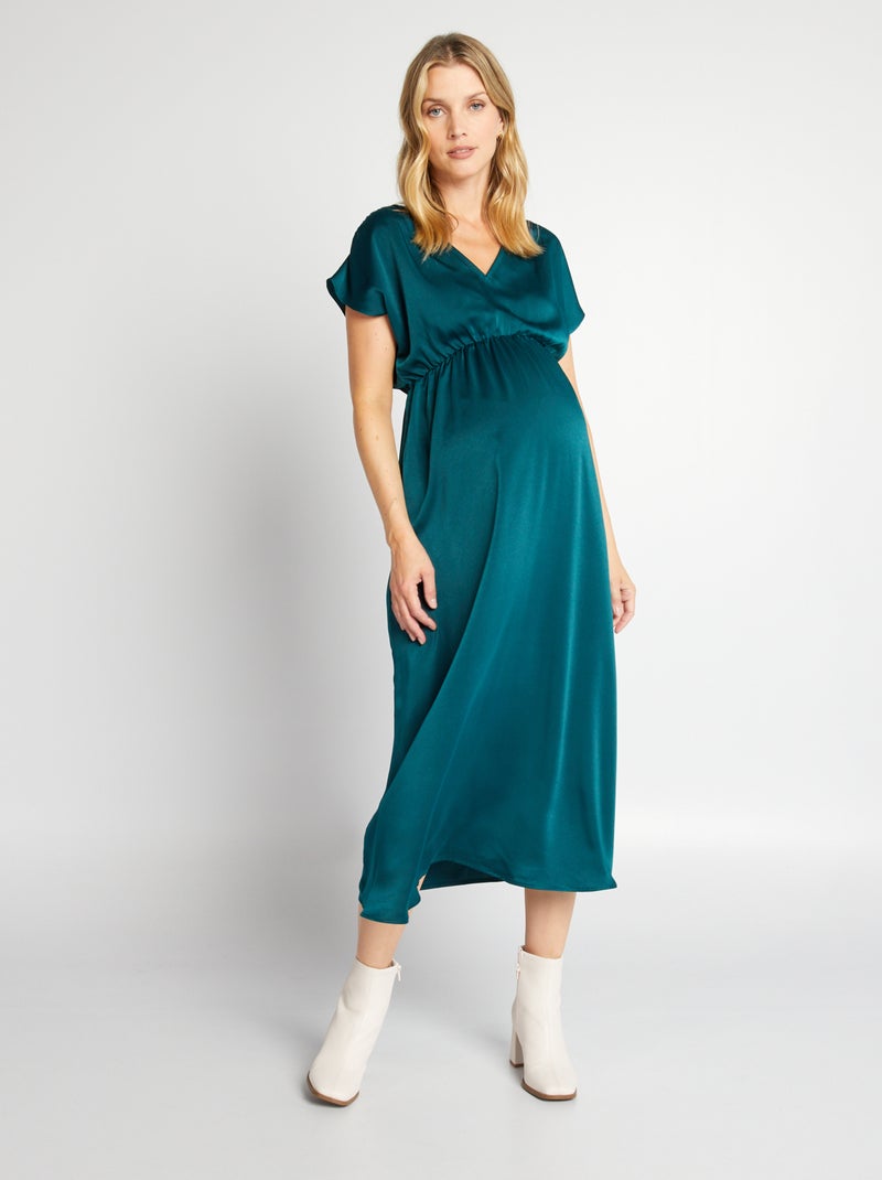 Robe longue grossesse satinée Vert - Kiabi