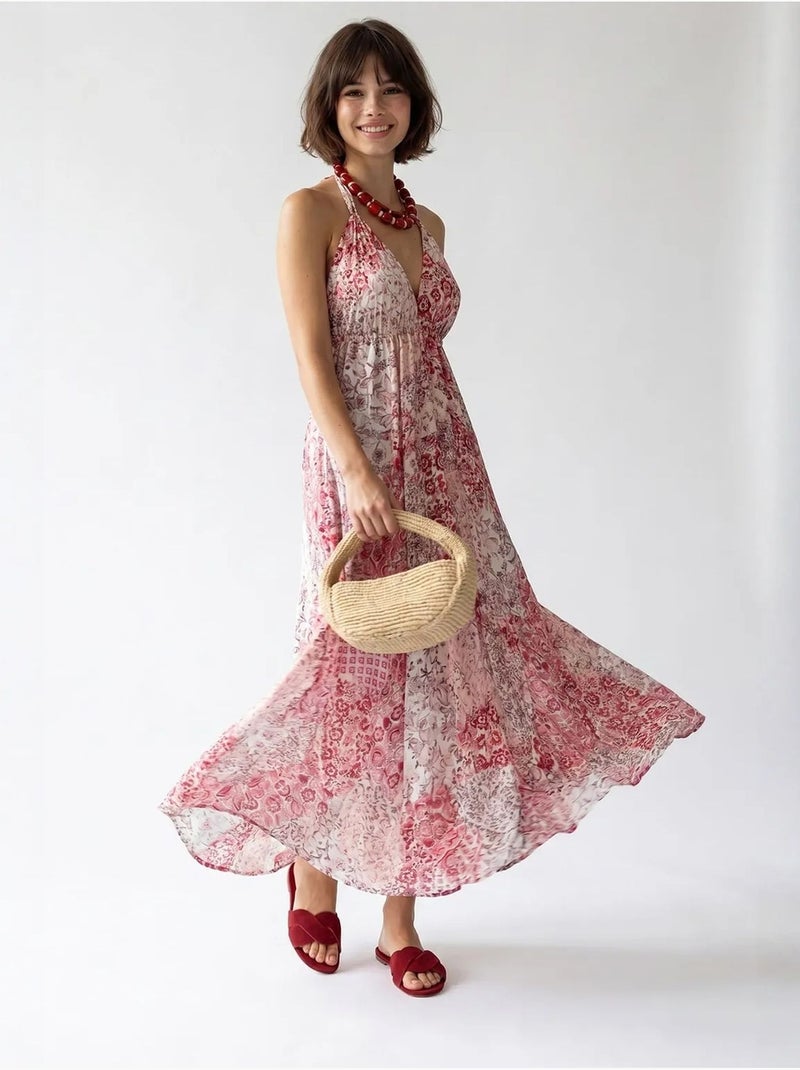 Robe longue halter à motif paisley mixray Multicolore - Kiabi