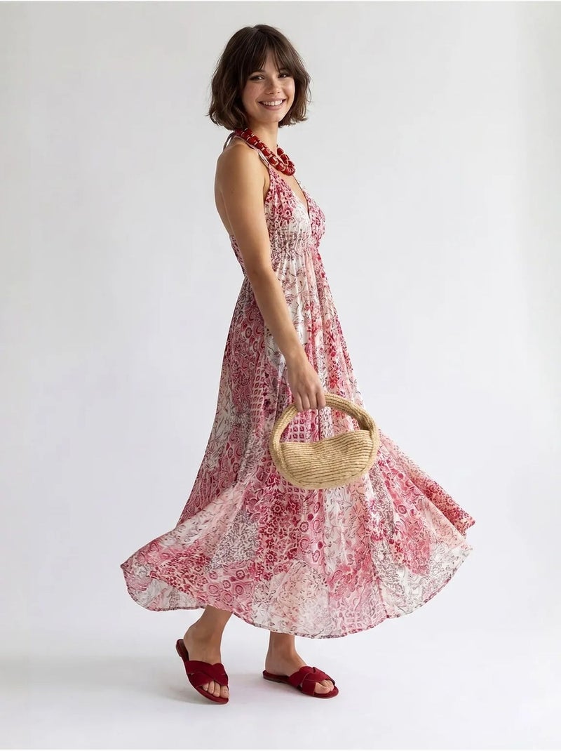 Robe longue halter à motif paisley mixray Multicolore - Kiabi