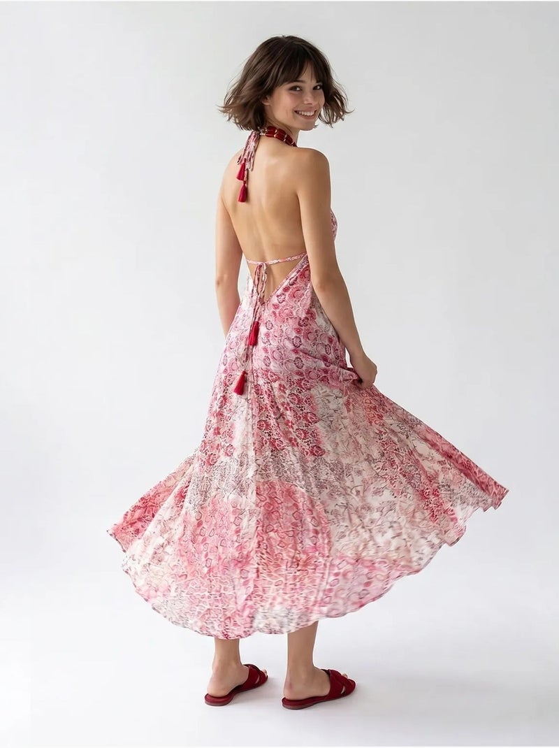 Robe longue halter à motif paisley mixray Multicolore - Kiabi